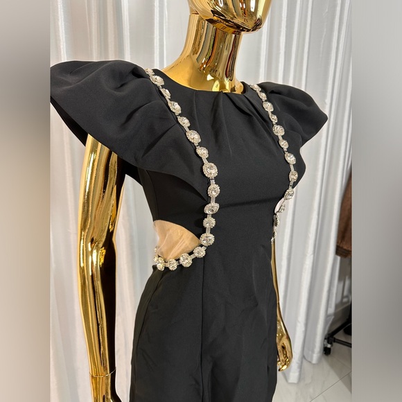 Power Shoulder Crystal Cut out  Baby Doll Dress - Picture 2 of 7